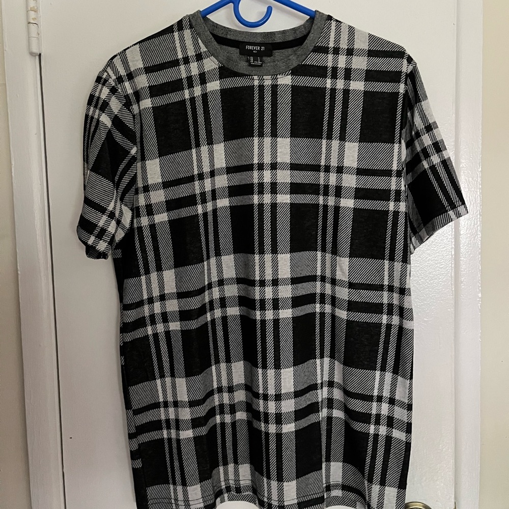 Black/Gray Plaid Forever 21 T-Shirt